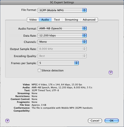 PcP Encodings - 3GPP (Mobile MP4) - Audio Settings